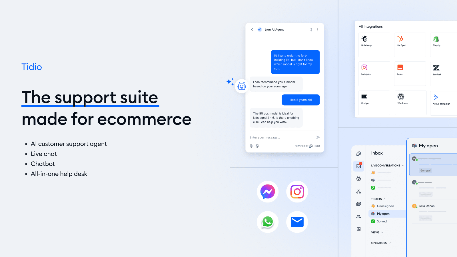 Tidio live chat and AI chatbot interface
